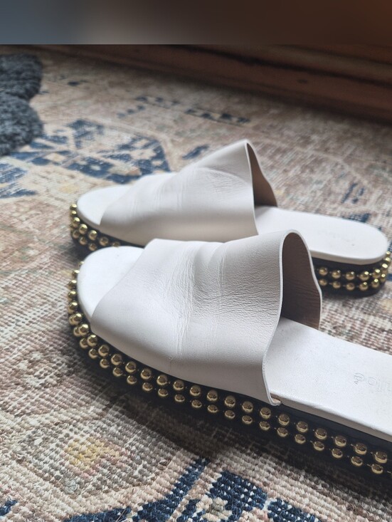 Chloe Shoes - Chloé Studded Platform Slides Ivory Leather Sandals 39